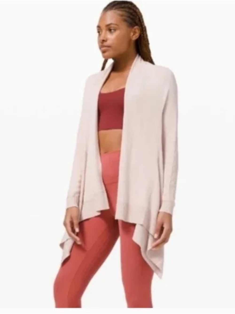Women's Light Pink Open-Front Draped Cardigan